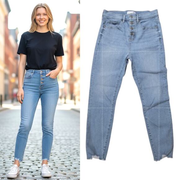 Loft High Waist Skinny Cropped Jeans Women's Size 4/27 Button Fly Distressed - Picture 1 of 16